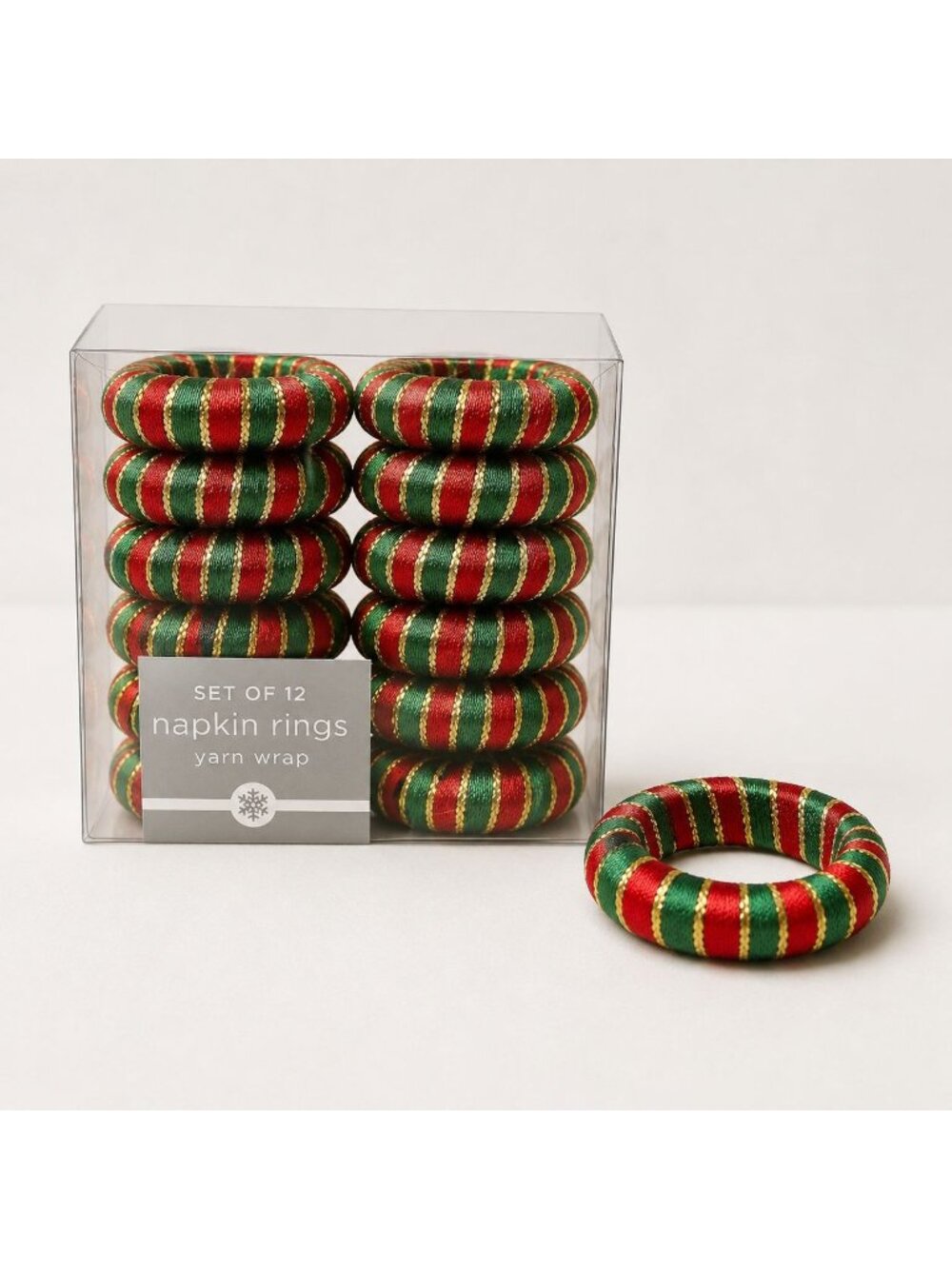 Christmas Napkin Rings Set 12 Red Green Gold Yarn Wrap Holiday Table Decor